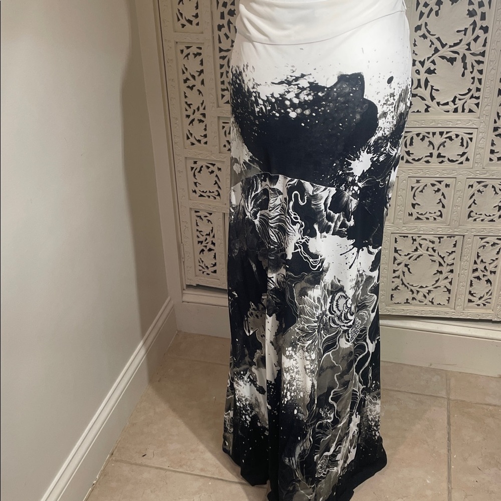 Vintage Roberto Cavalli Monochrome Floral Maxi Skirt